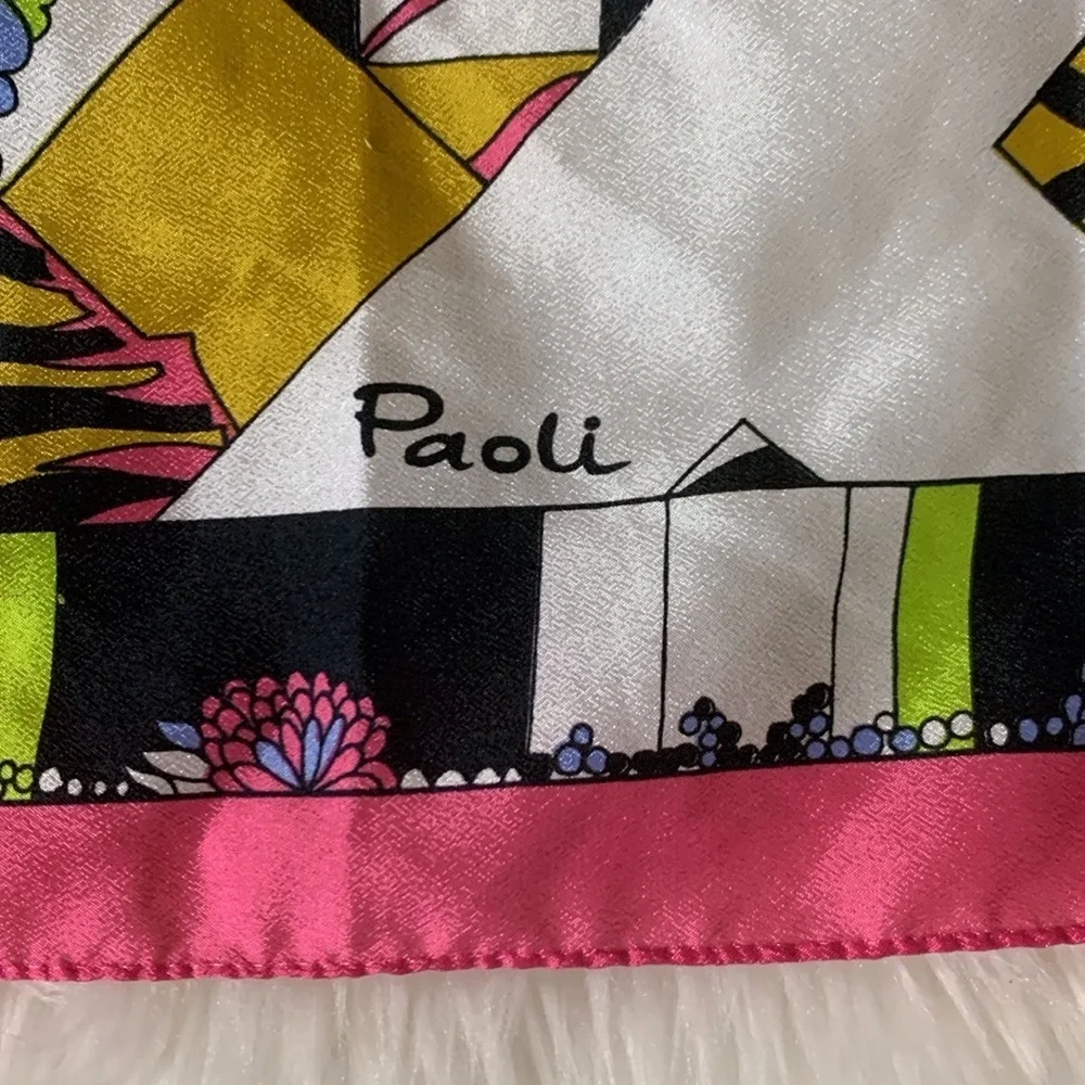 Vintage Paoli silk scarf with floral and abstract print